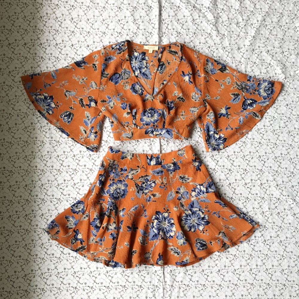 Rust & blue floral two-piece set